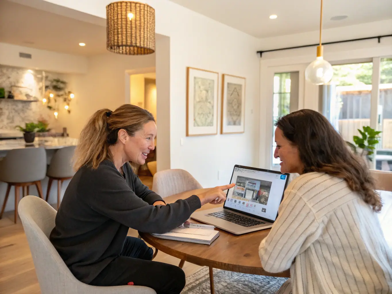 A friendly Darcy's Interiors consultant helping a homeowner with design choices, emphasizing the personalized service.