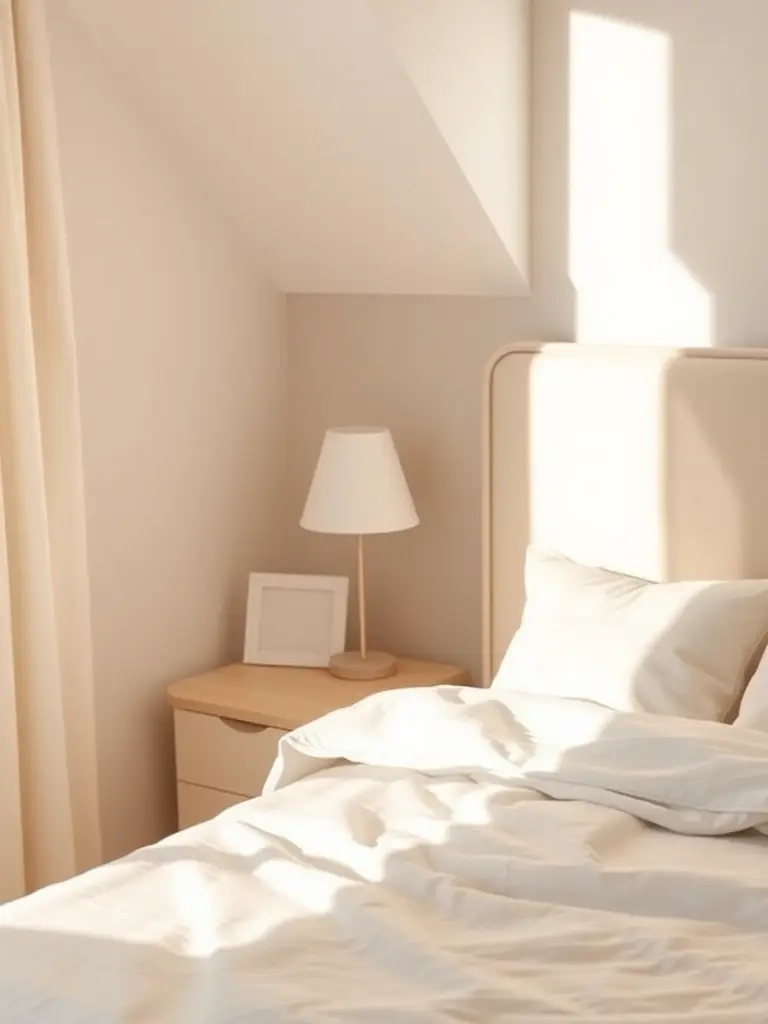 A cozy bedroom with soft lighting, layered bedding, and natural wood accents, creating a serene and relaxing atmosphere.